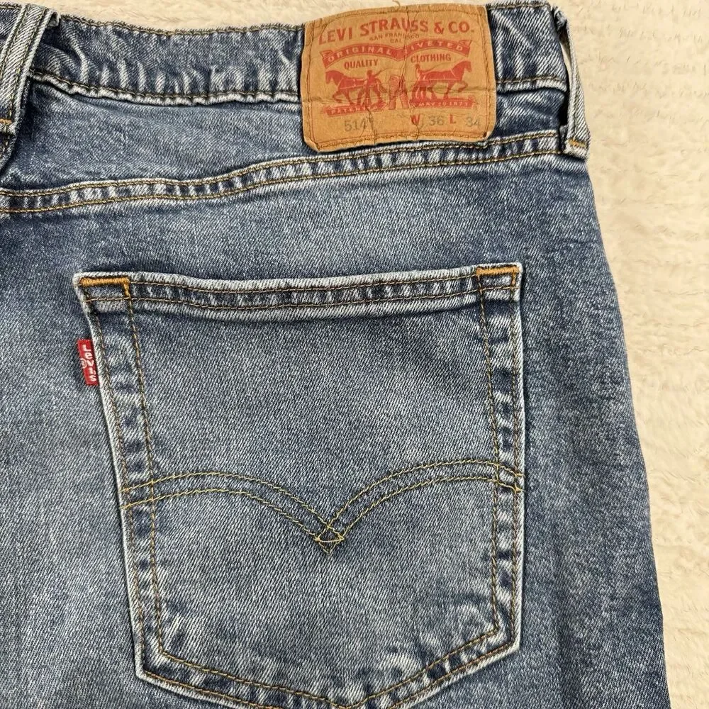 LEVIS MENS BLUE JEAN 514 36x34 STRAIGHT FIT STRETCH COTTON DENIM DUNGAREE